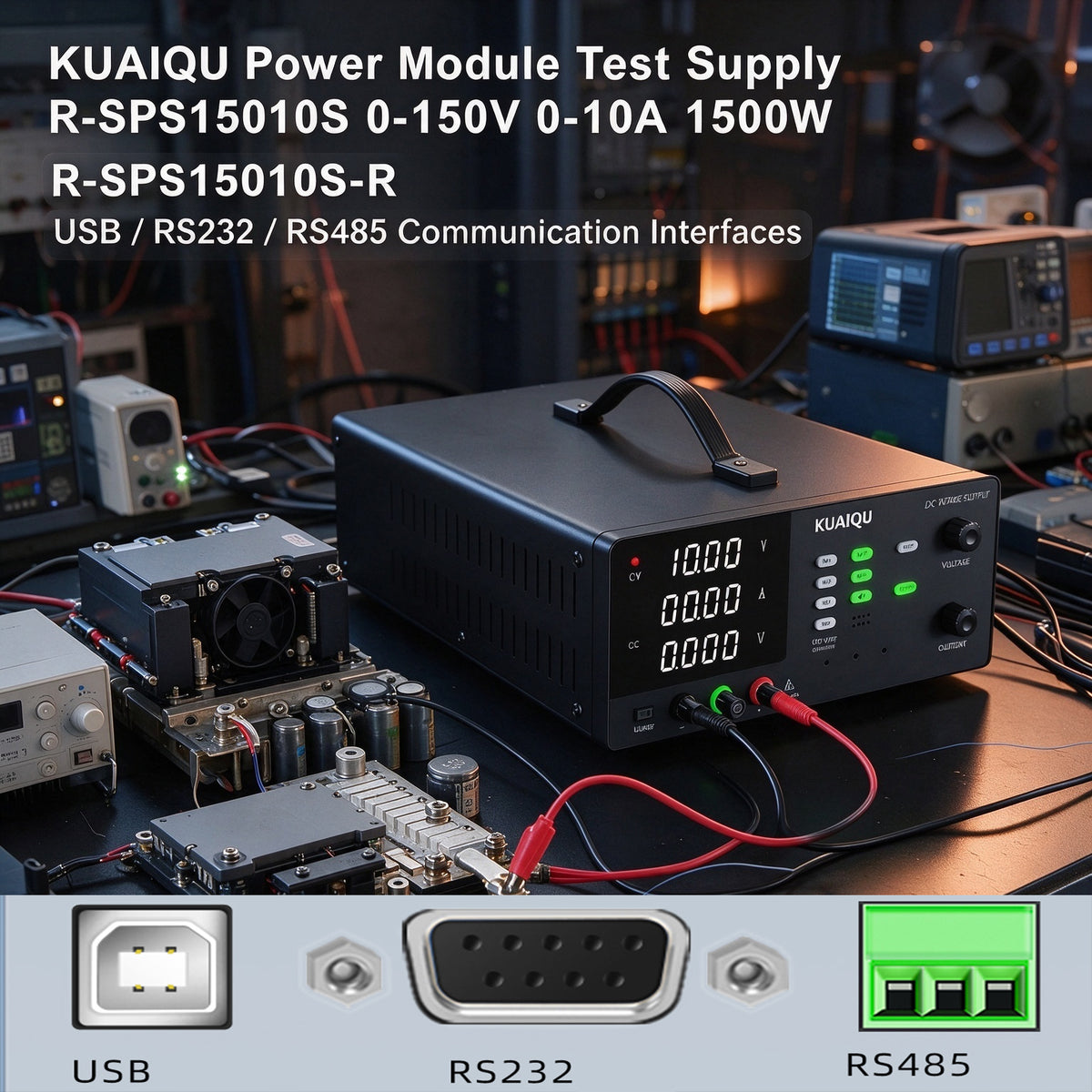 KUAIQU Power Module Test Supply R-SPS15010S 0-150V 0-10A 1500W with 4-Digit Display for Power Module Testing