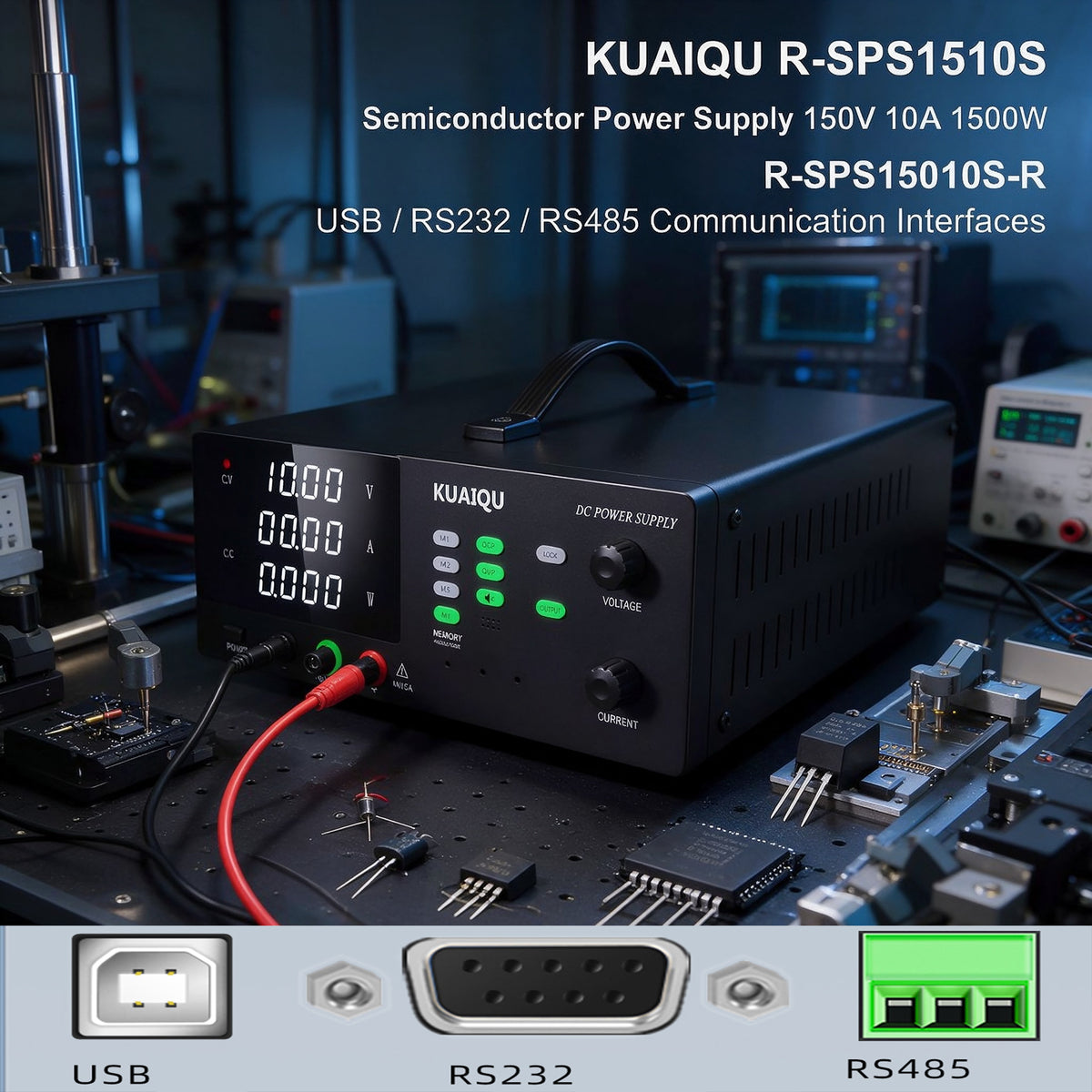 KUAIQU R-SPS15010S Semiconductor Power Supply 150V 10A 1500W with OCP & OVP for Semiconductor Device Testing
