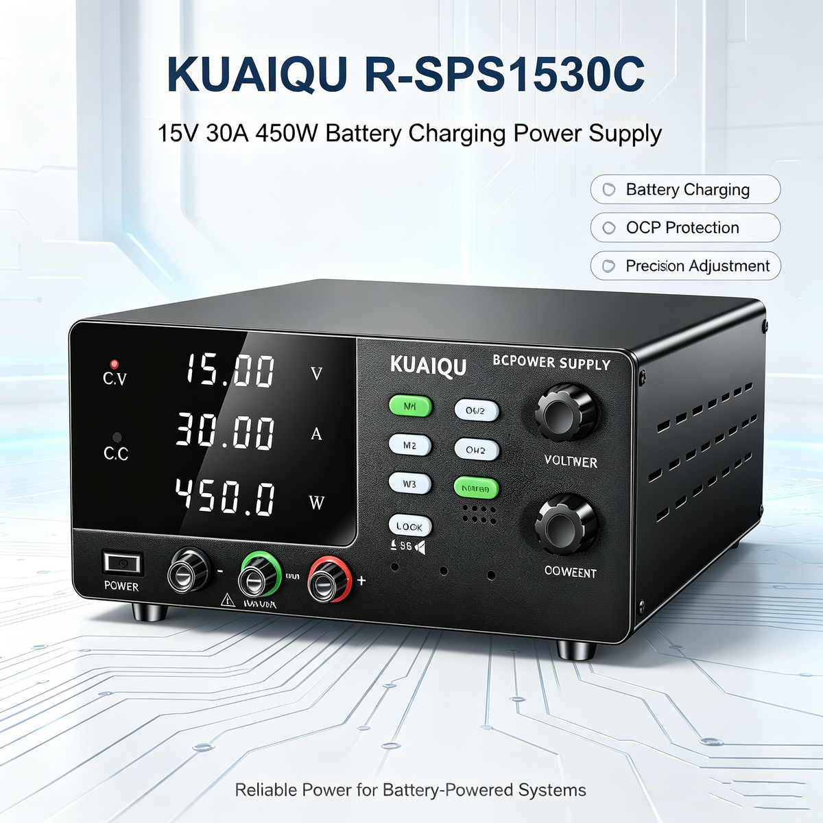 KUAIQU R-SPS1530C 15V 30A 450W Battery Charging Power Supply with OCP for Battery-Powered Systems