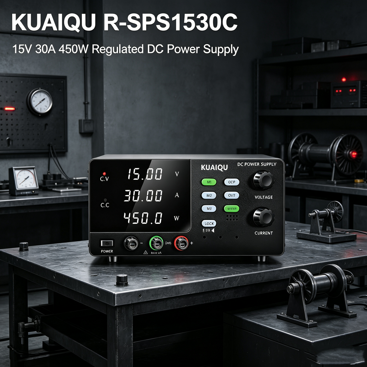 KUAIQU R-SPS1530C 15V 30A 450W Regulated DC Power Supply with OCP for DC Motor Testing