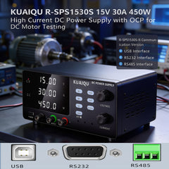 KUAIQU R-SPS1530S 15V 30A 450W High Current DC Power Supply with OCP for DC Motor Testing