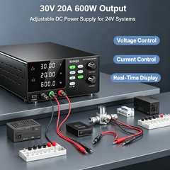 KUAIQU R-SPS3020C 30V 20A 600W Adjustable DC Power Supply with OCP for 24V System Testing