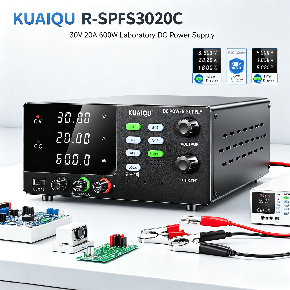 KUAIQU R-SPS3020C 30V 20A 600W Laboratory DC Power Supply for DC-DC Converter Testing