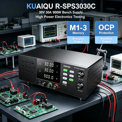 KUAIQU R-SPS3030C 30V 30A 900W Bench Supply with M1-M3 Memory and OCP for Power Electronics