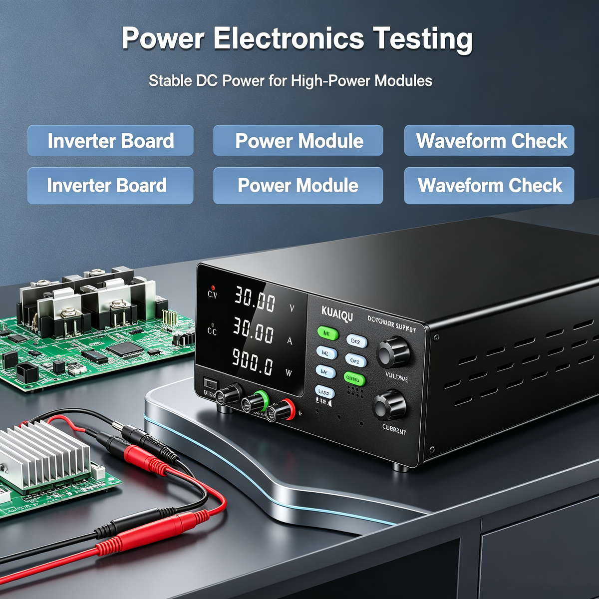 KUAIQU R-SPS3030C 30V 30A 900W Bench Supply with M1-M3 Memory and OCP for Power Electronics