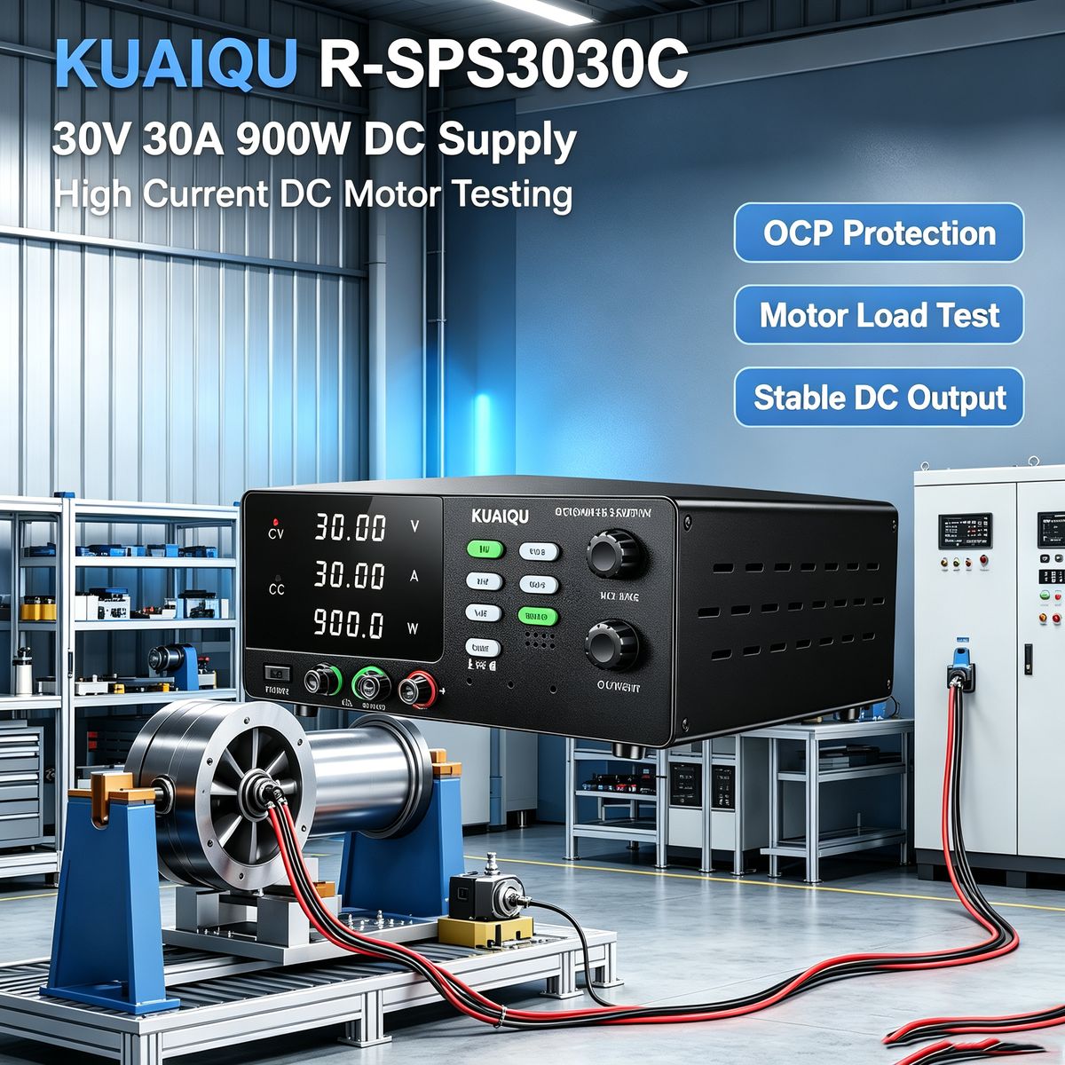 KUAIQU R-SPS3030C 30V 30A 900W DC Supply with OCP for Motor Testing