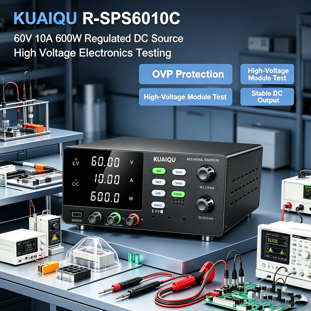 KUAIQU R-SPS6010C 60V 10A 600W Regulated DC Source for High Voltage Testing