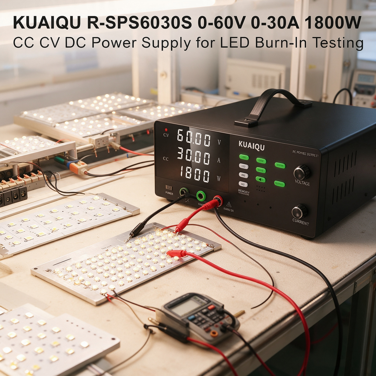 KUAIQU R-SPS6030S 0-60V 0-30A 1800W CC CV DC Power Supply for LED Burn-In Testing