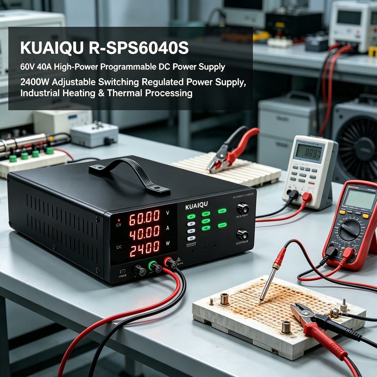 KUAIQU R-SPS6040S 60V 40A High-Power Programmable DC Power Supply, 2400W Adjustable Switching Regulated Power Supply, Industrial Heating &Thermal Processingg