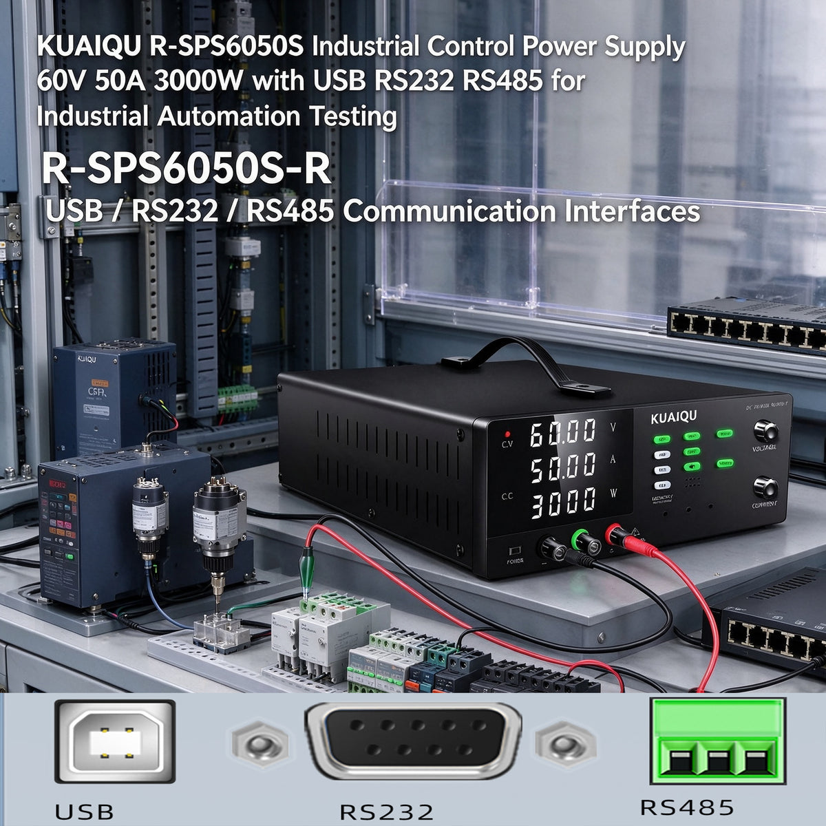 KUAIQU R-SPS6050S Industrial Control Power Supply 60V 50A 3000W with USB RS232 RS485 for Industrial Automation Testing