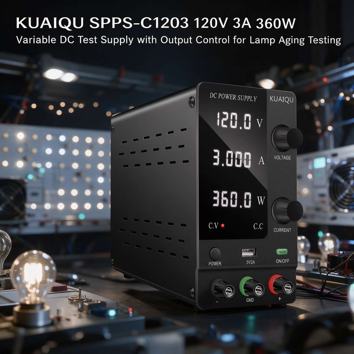 KUAIQU SPPS-C1203 120V 3A 360W Variable DC Test Supply with Output Control for Lamp Aging Testing