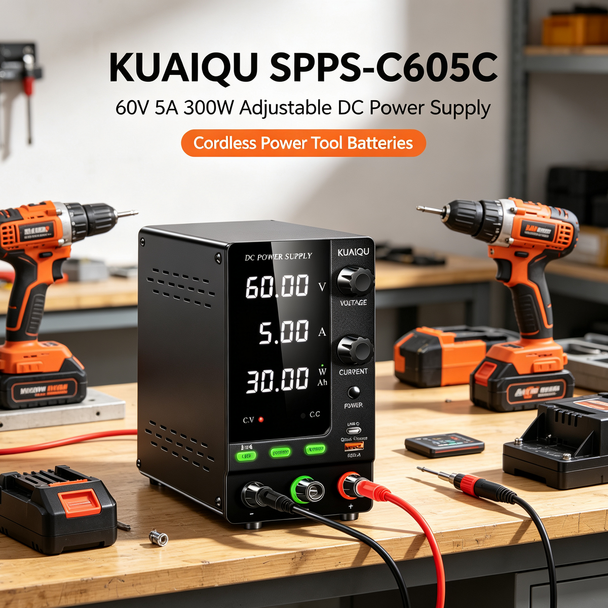 KUAIQU SPPS-C605C 60V 5A 300W Adjustable DC Power Supply for Cordless Power Tool Batteries