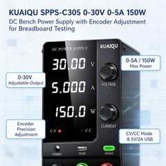 KUAIQU SPPS-C305 0-30V 0-5A 150W DC Bench Power Supply with Encoder Adjustment for Breadboard Testing