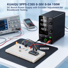 KUAIQU SPPS-C305 0-30V 0-5A 150W DC Bench Power Supply with Encoder Adjustment for Breadboard Testing