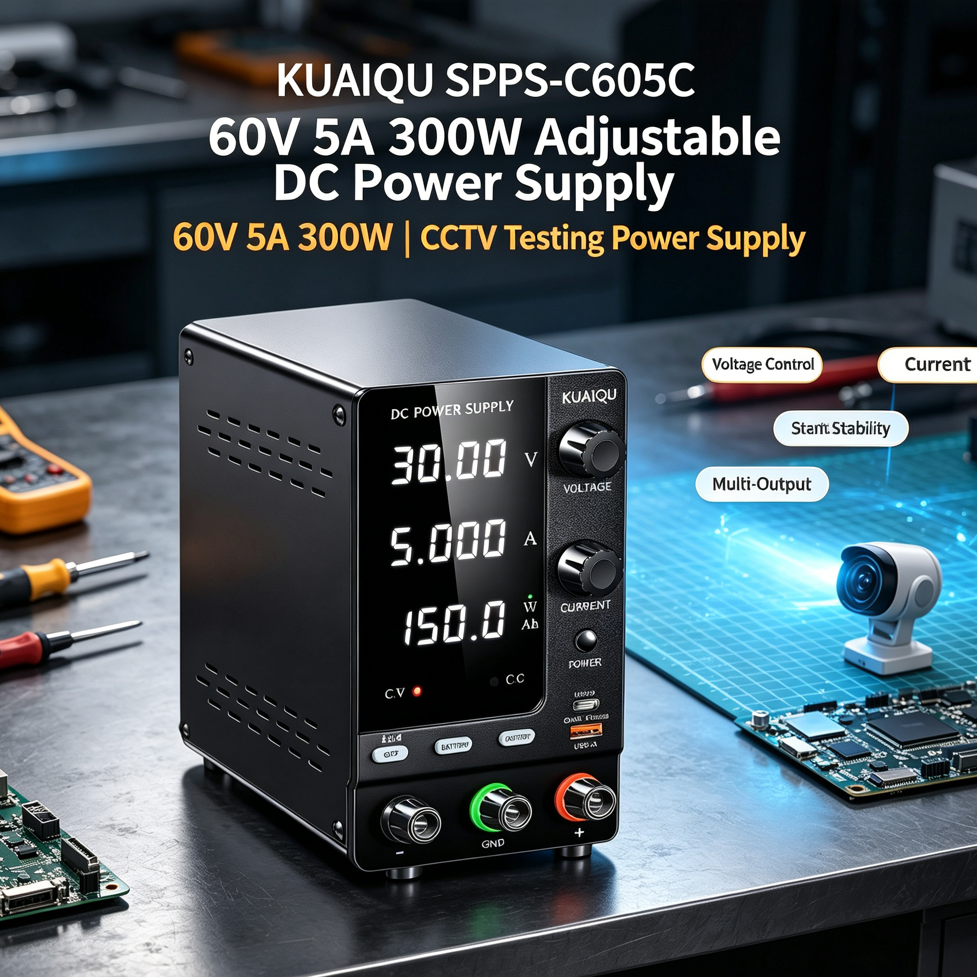KUAIQU SPPS-C605C 60V 5A 300W CCTV Testing Power Supply for Security Camera Repair