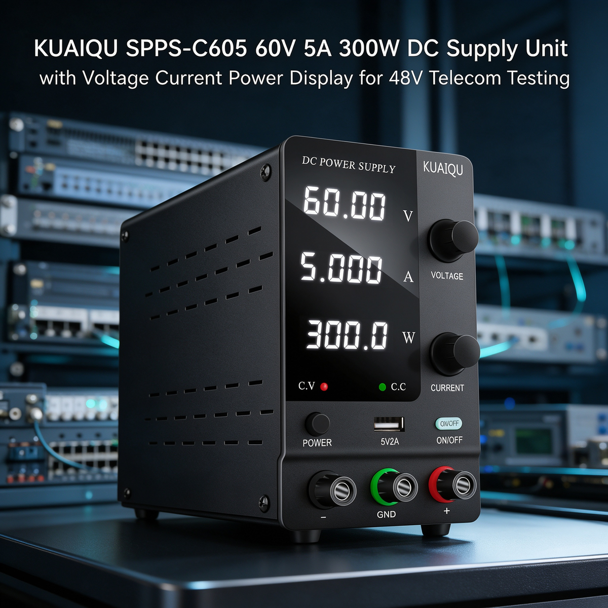 KUAIQU SPPS-C605 60V 5A 300W DC Supply Unit with Voltage Current Power Display for 48V Telecom Testing