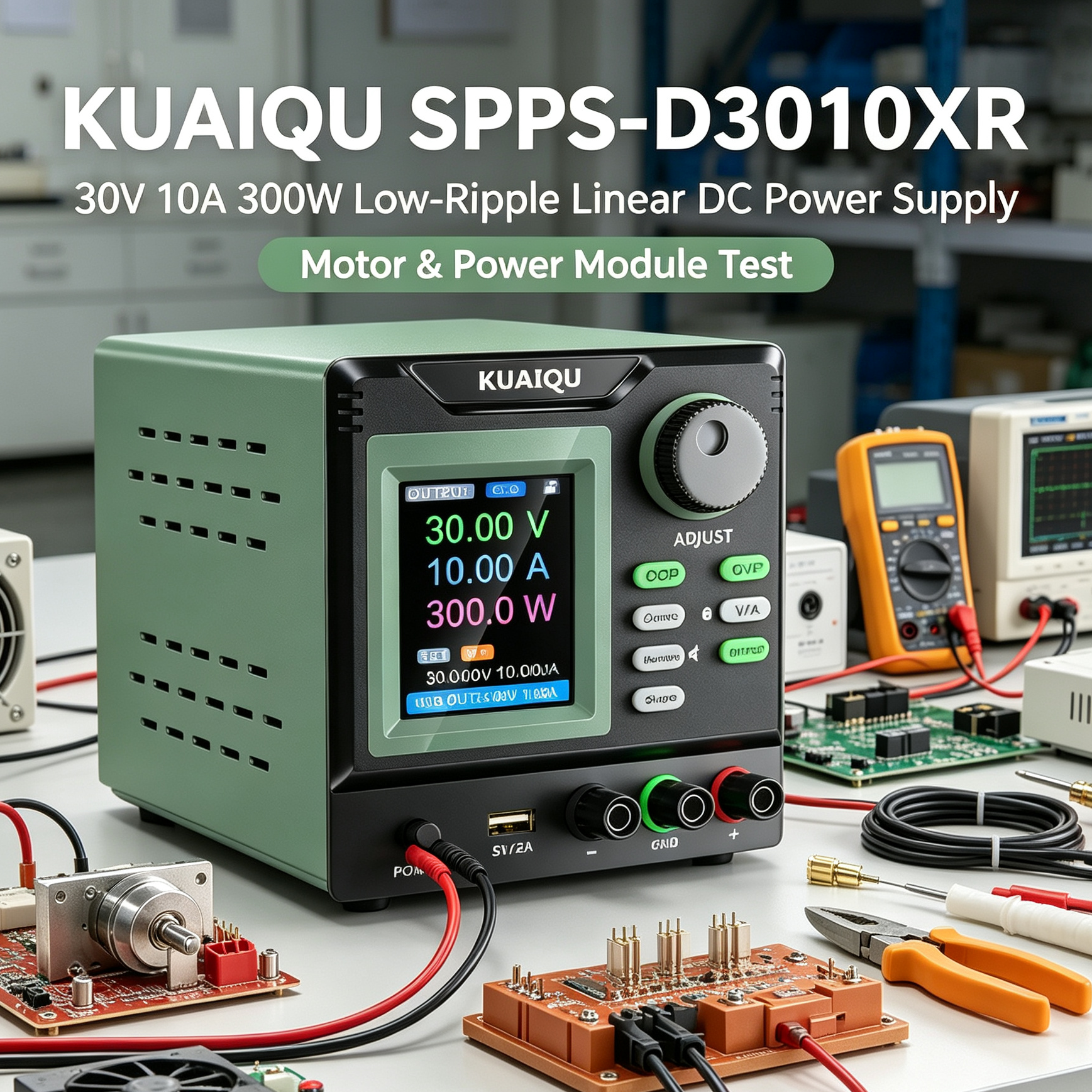 KUAIQU SPPS-D3010XR 30V 10A 300W Low-Ripple Linear DC Power Supply
