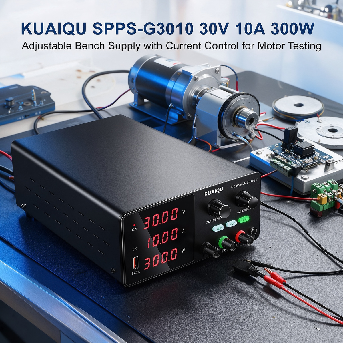 KUAIQU SPPS-G3010 30V 10A 300W Adjustable Bench Supply with Current Control for Motor Testing