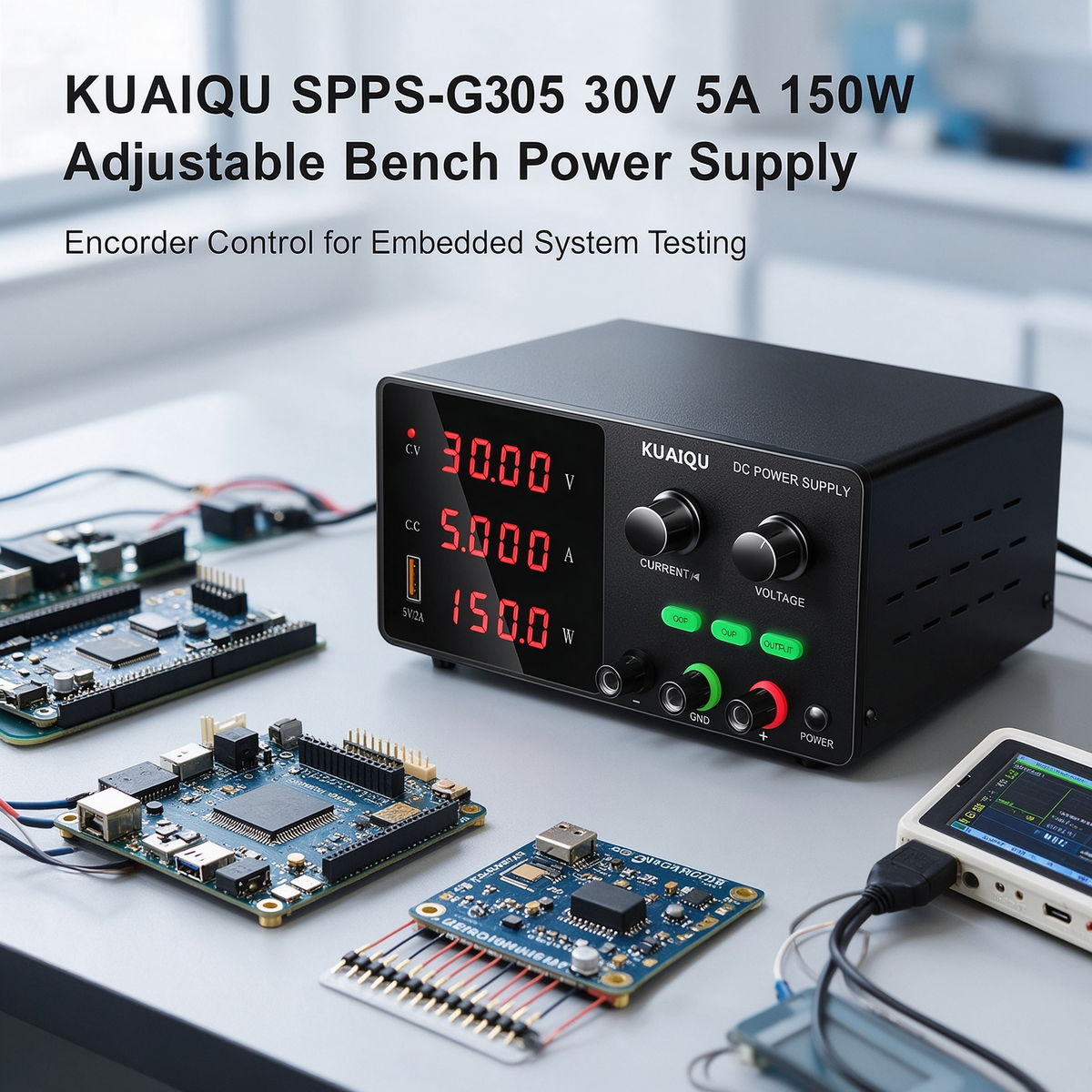 KUAIQU SPPS-G305 30V 5A 150W Adjustable Bench Supply with 4-Digit Display for Embedded System Testing