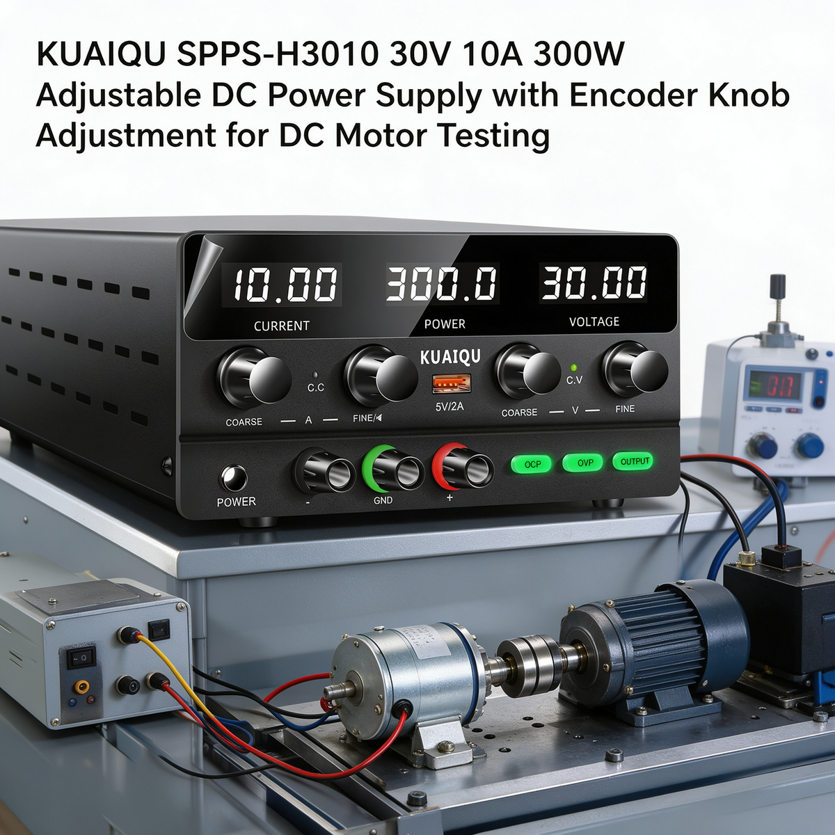 KUAIQU SPPS-H3010 24V 30V 10A 300W Adjustable DC Power Supply with Encoder Knob Adjustment for DC Motor Testing