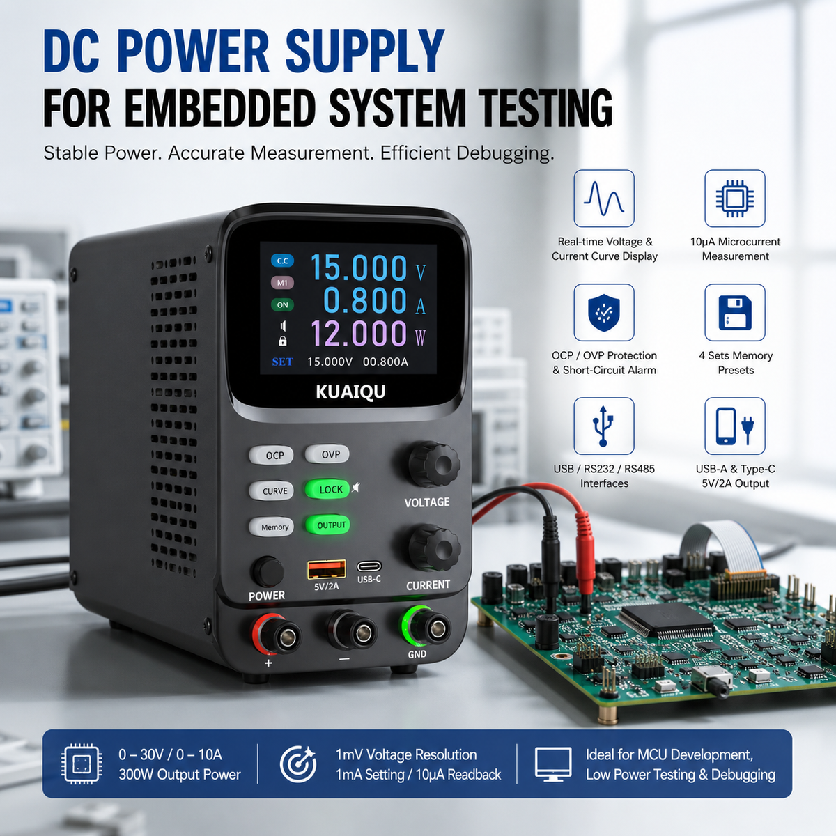 KUAIQU SPPS-K3010 30V 10A Lab Power Supply for Embedded System Testing
