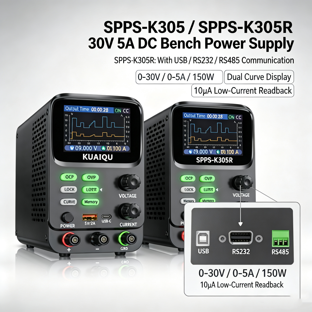 KUAIQU SPPS-K305 30V 5A DC Bench Power Supply for IoT Testing
