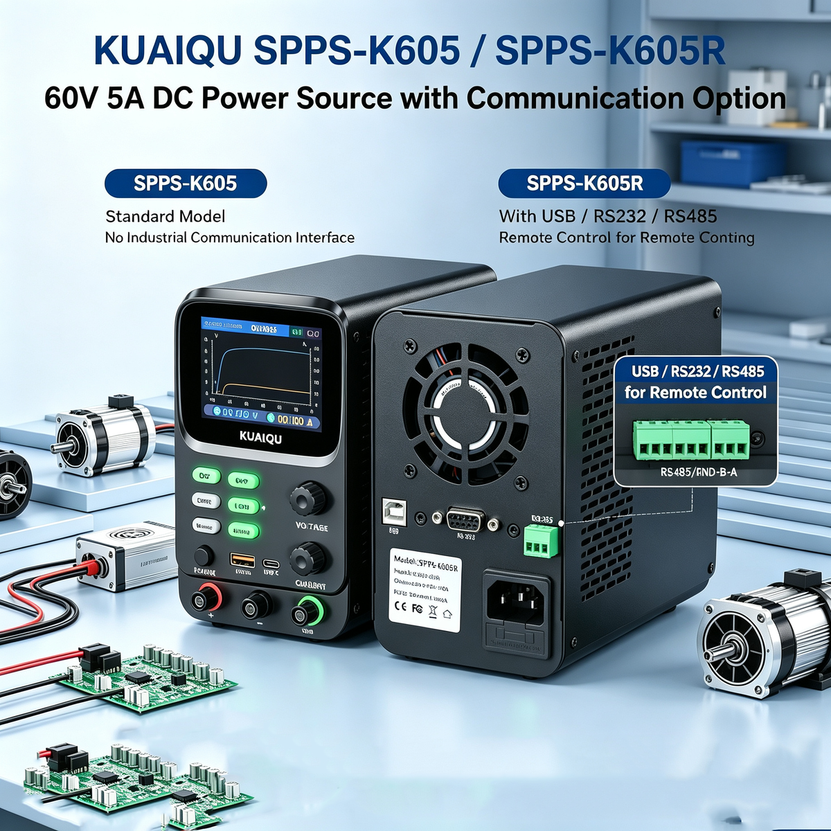 KUAIQU SPPS-K605 60V 5A Programmable DC Power Source with Curve Display for Motor Controller Testing