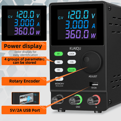 KUAIQU SPPS1203D Regulated Power Source for Industrial Control Board Testing 120V 3A 360W