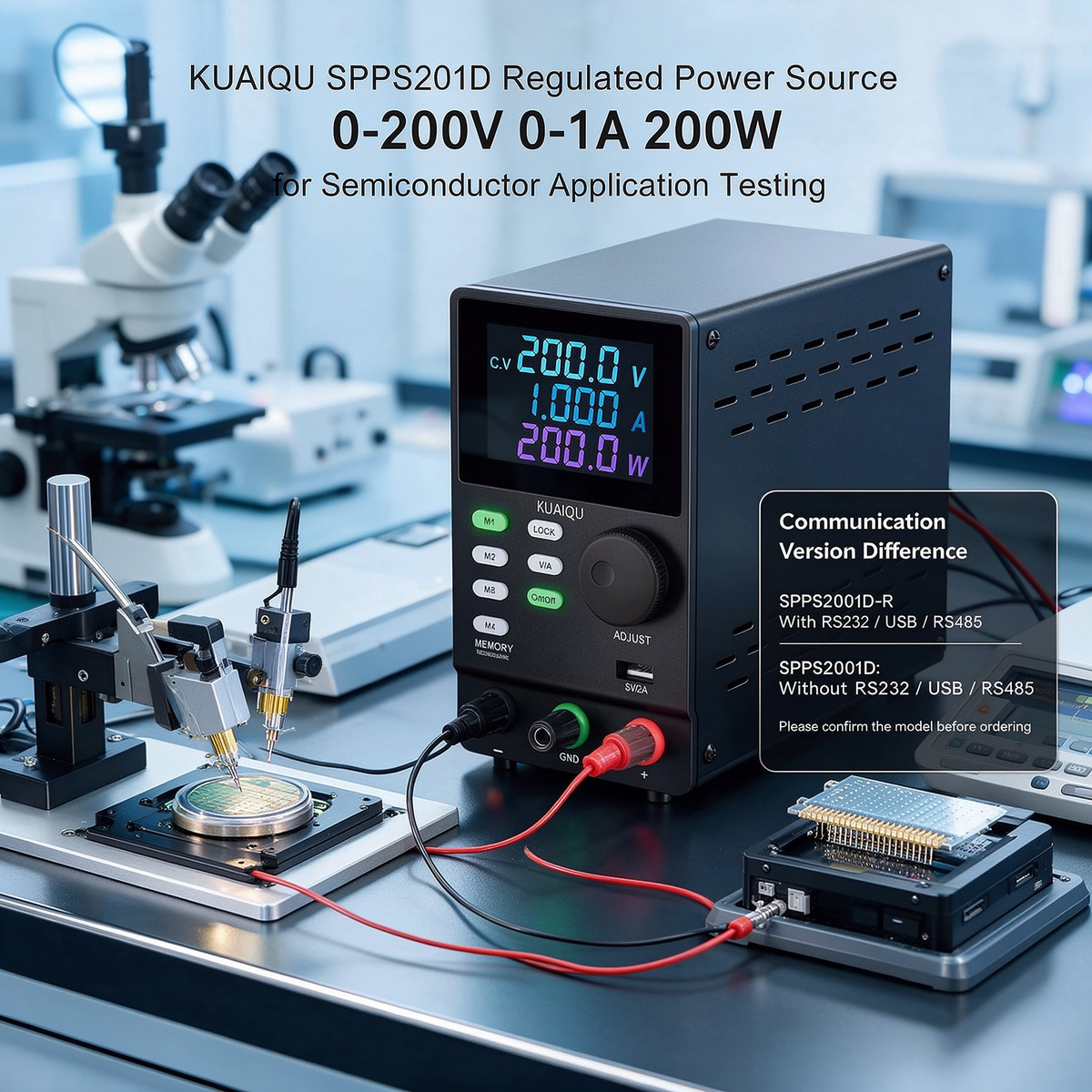 KUAIQU SPPS2001D Regulated Power Source 0-200V 0-1A 200W for Semiconductor Application Testing