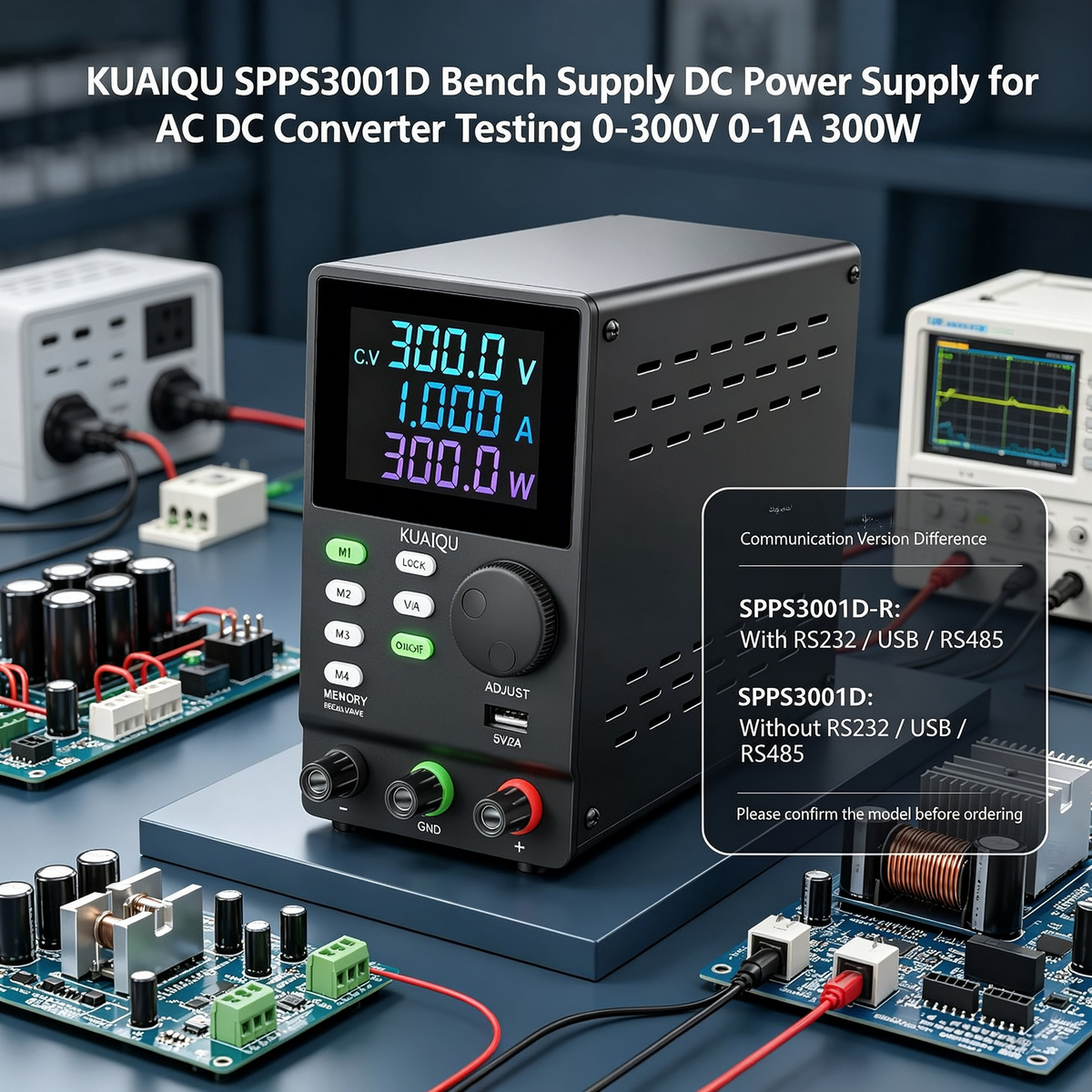 KUAIQU SPPS3001D Bench Supply DC Power Supply for AC DC Converter Testing 0-300V 0-1A 300W
