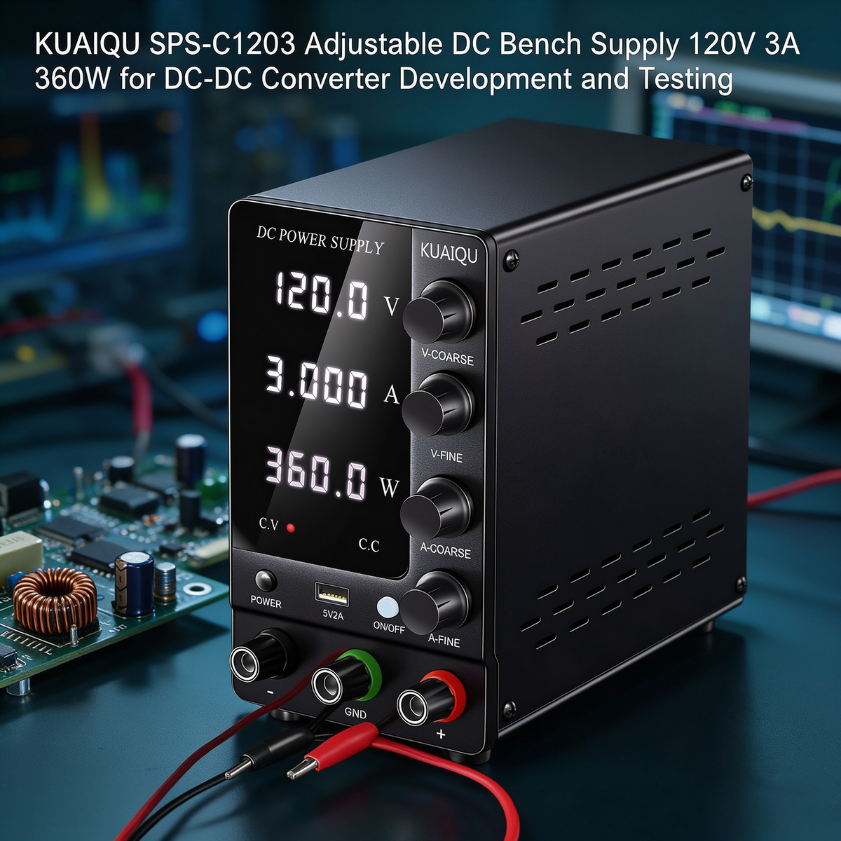 KUAIQU SPS-C1203 Adjustable DC Bench Supply 120V 3A 360W for DC-DC Converter Development and Testing