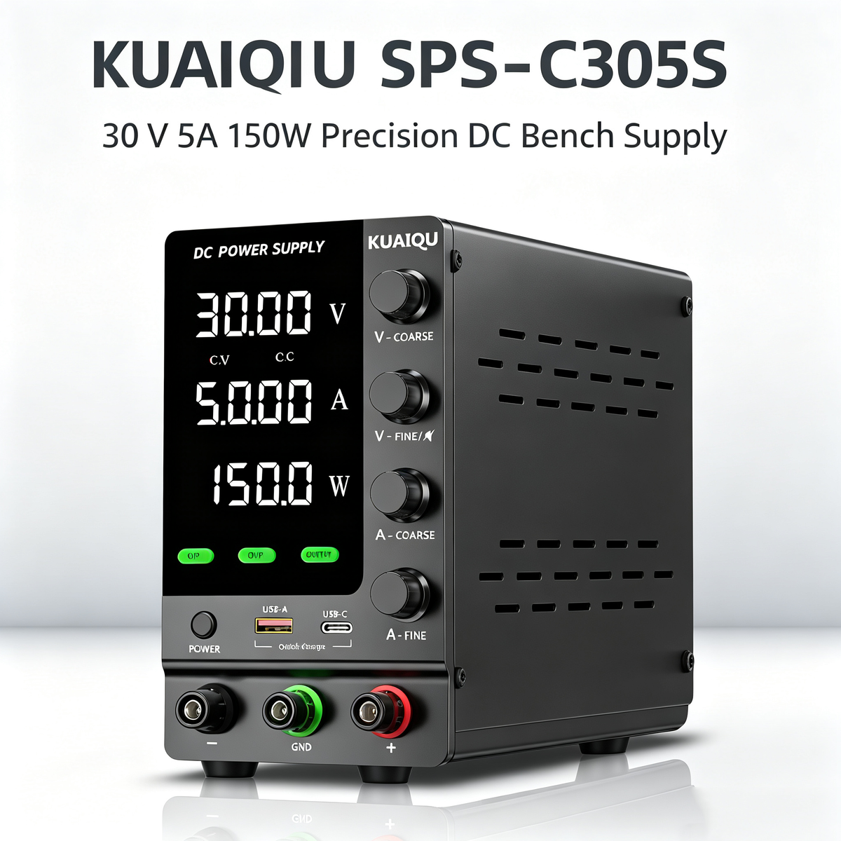 KUAIQU SPS-C305S 30V 5A 150W Precision DC Bench Supply with 4-Digit Display for PCB & Circuit Testing