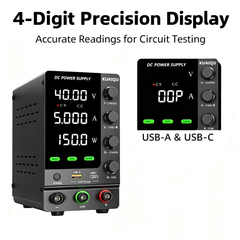 KUAIQU SPS-C305S 30V 5A 150W Precision DC Bench Supply with 4-Digit Display for PCB & Circuit Testing