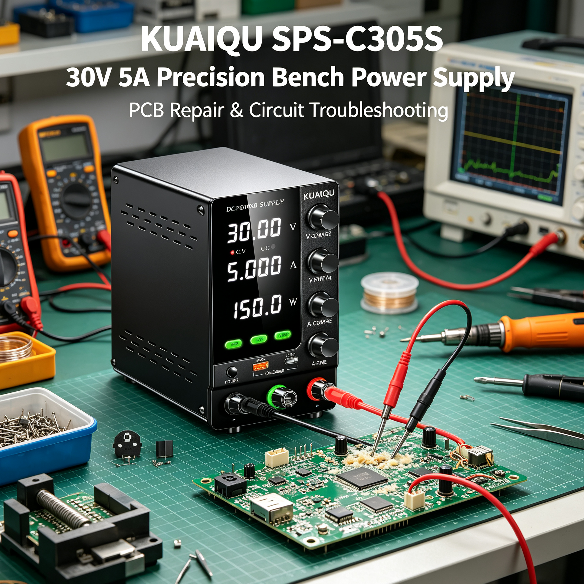 KUAIQU SPS-C305S 30V 5A Precision Bench Power Supply for PCB Repair &Circuit Troubleshooti