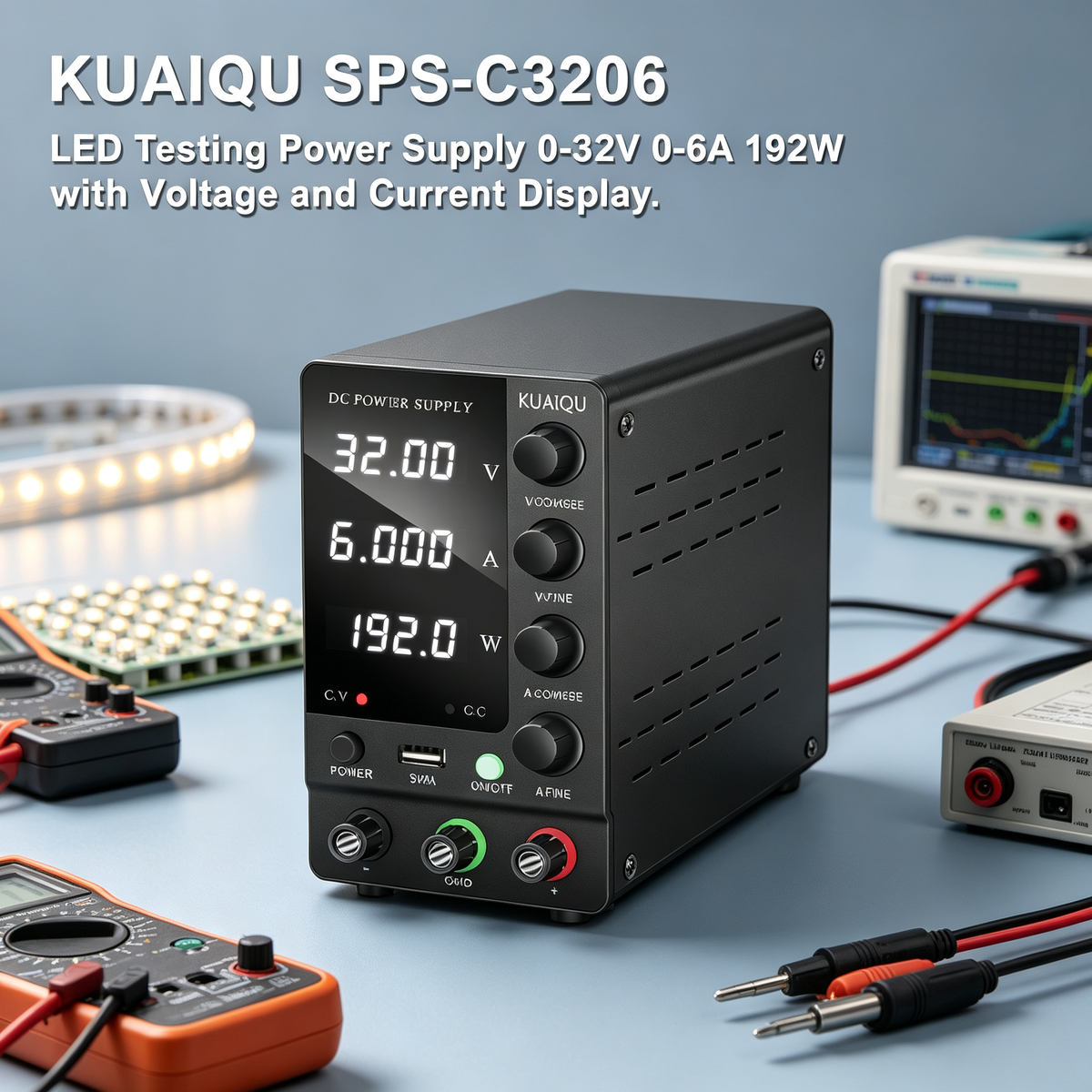 KUAIQU SPS-C3206 LED Testing Power Supply 0-32V 0-6A 192W with Voltage and Current Display
