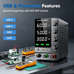 KUAIQU SPS-C605S 60V 5A 300W Precision DC Supply with 4-Digit Display for Industrial Electronics Testing