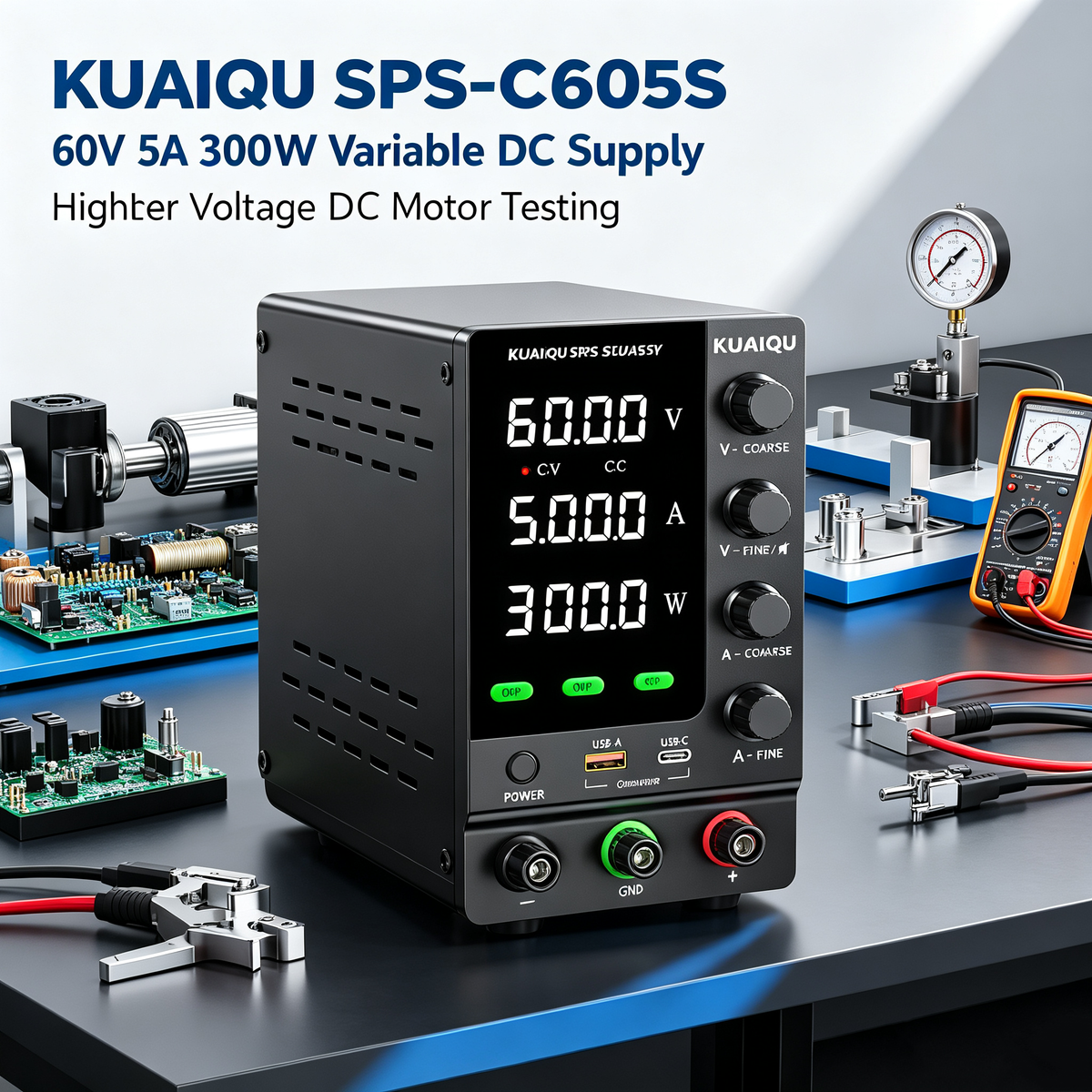 KUAIQU SPS-C605S 60V 5A 300W Variable DC Supply with Precision Encoder for DC Motor Testing