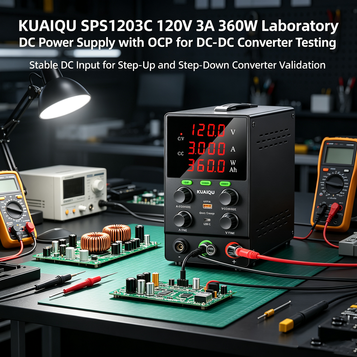 KUAIQU SPS1203C 120V 3A 360W Laboratory DC Power Supply with OCP for DC-DC Converter Testing