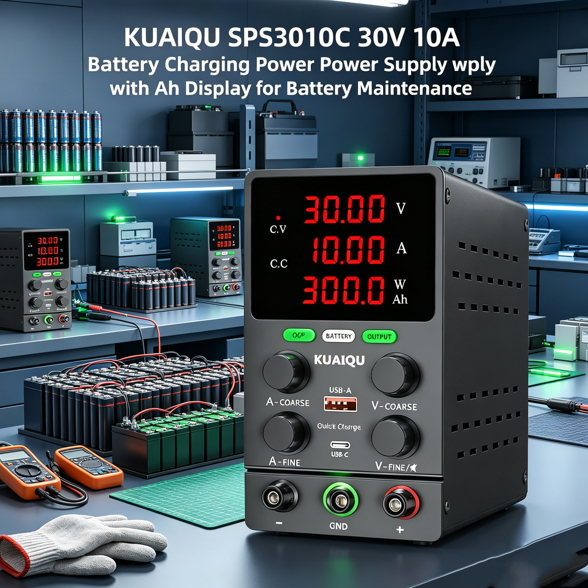 KUAIQU SPS3010C 30V 10A Battery Charging Power Supply with Ah Display for Battery Maintenance