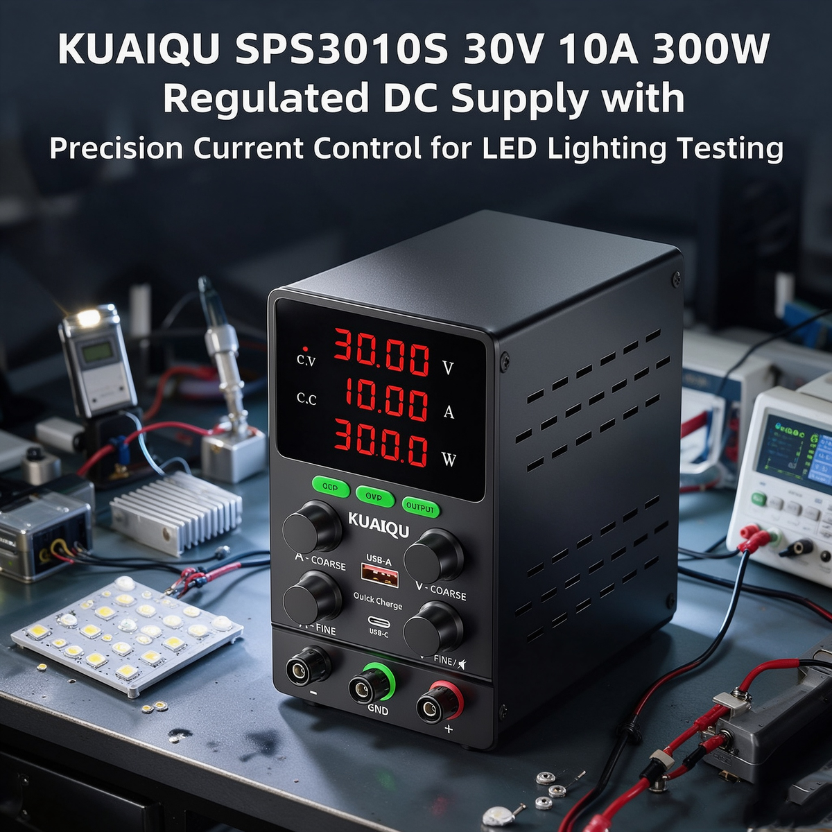 KUAIQU SPS3010S 30V 10A 300W Regulated DC Supply with Precision Current Control for LED Lighting Testing