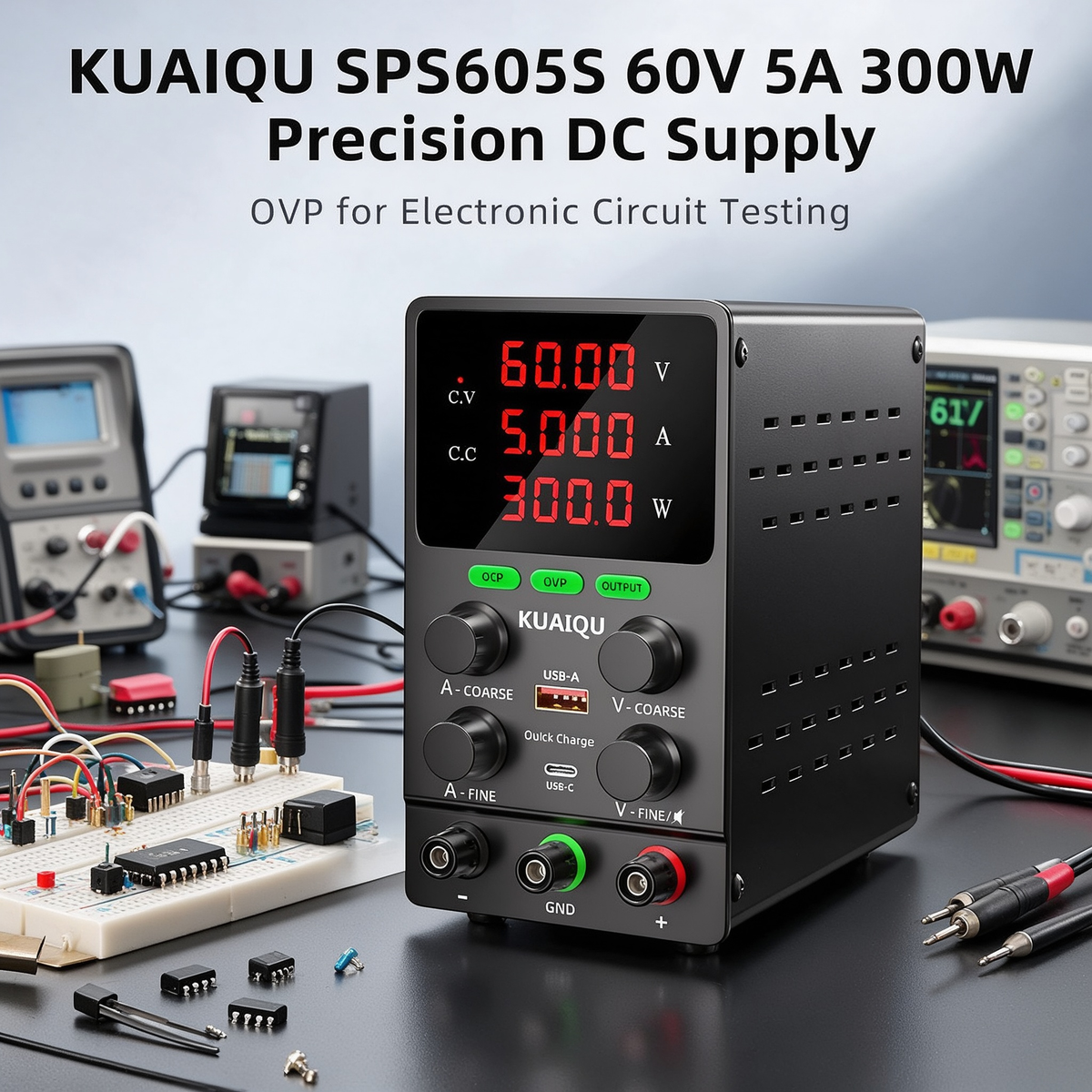KUAIQU SPS605S 60V 5A 300W Precision DC Supply with OVP for Electronic Circuit Testing
