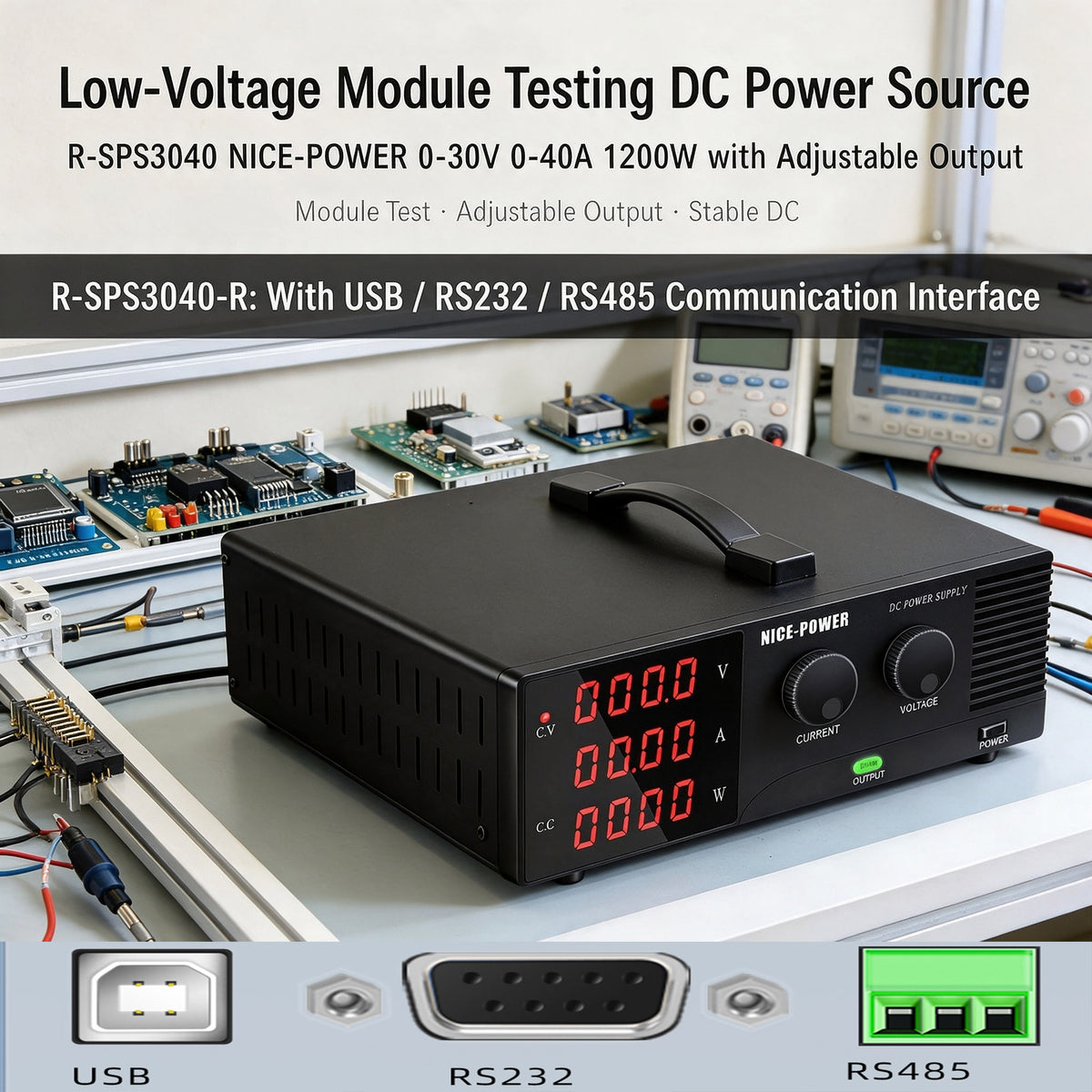 Low-Voltage Module Testing DC Power Source R-SPS3040 NICE-POWER 0-30V 0-40A 1200W with Adjustable Output