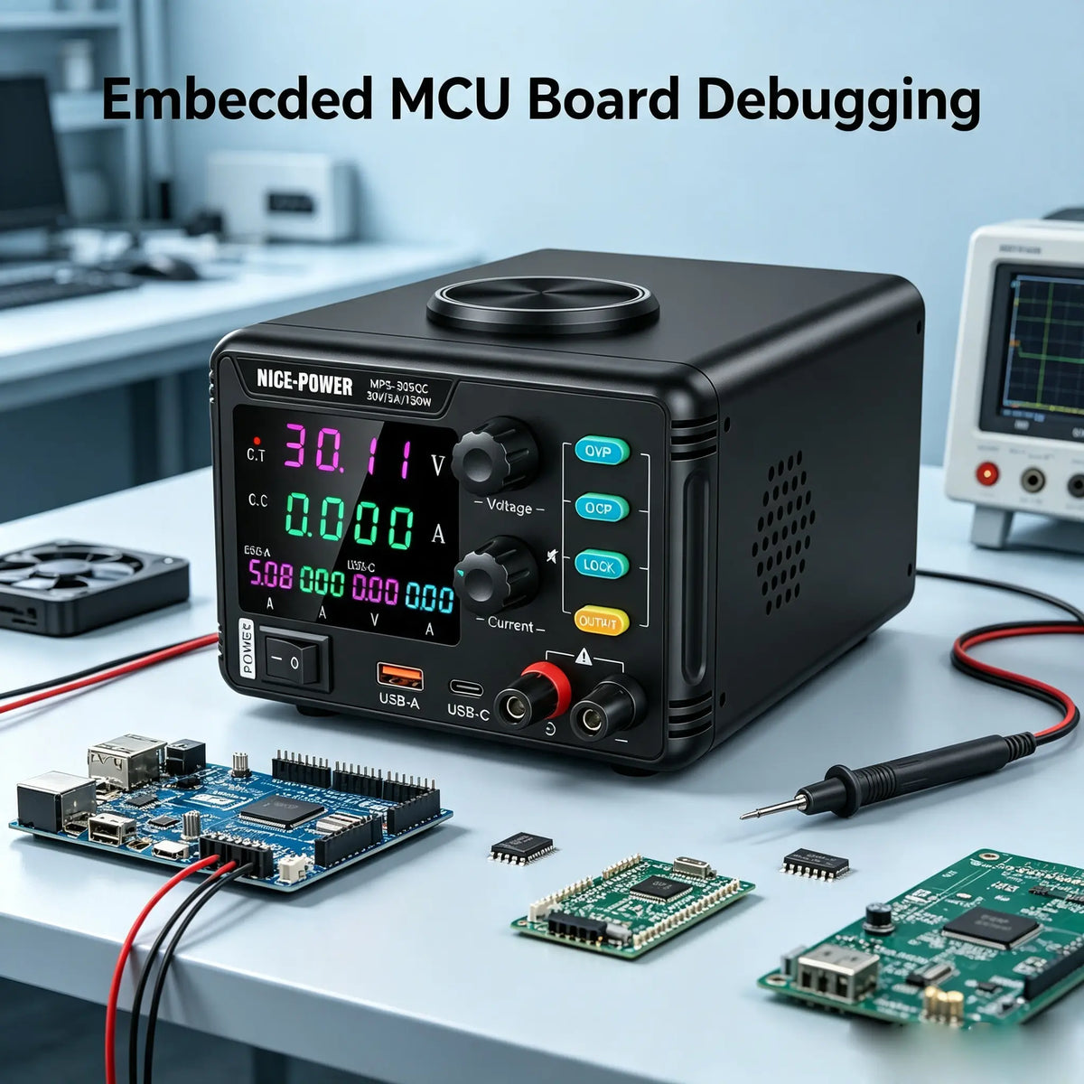 MPS-305QC Variable Regulated DC Power Source 0-30V 5A, mA Level Resolution DC Power Supply for Embedded MCU Board Low Power Debugging & PCB Leakage Inspection