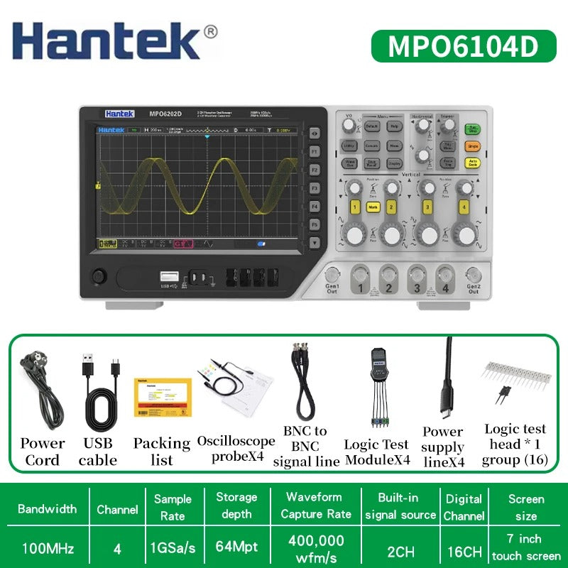 Hantek MPO6104D MPO6204D Digital Oscilloscope 4CH-Fluorescent Screen Oscilloscope 100MHz 200MHz for Pro Multi-Signal Testing