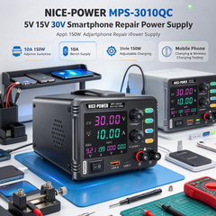 MPS-3010QC 5V 15V 30V Smartphone Repair Power Supply, 10A 150W Adjustable Switching DC Bench Supply for Mobile Phone Charging & Wireless Charging Testing