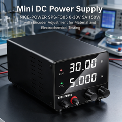 Mini DC Power Supply NICE-POWER SPS-F305 0-30V 5A 150W with Encoder Adjustment for Material and Electrochemical Testing