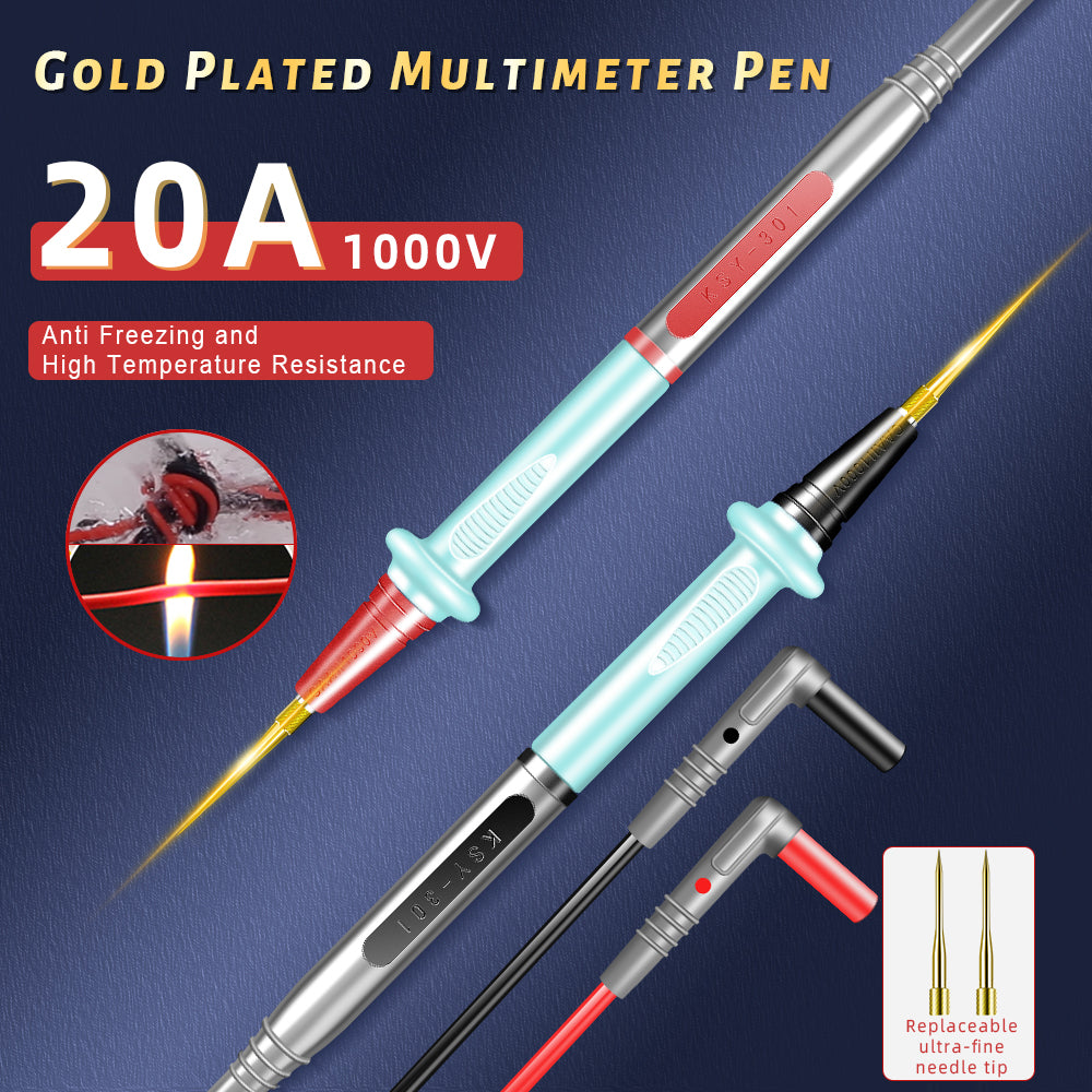 20A 1000V Multimeter Test Leads with Removable Gold-Plated Probes, 110cm Silicone Cables for Electrical Testing