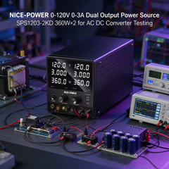 NICE-POWER 0-120V 0-3A Dual Output Power Source SPS1203-2KD 360W×2 for AC DC Converter Testing