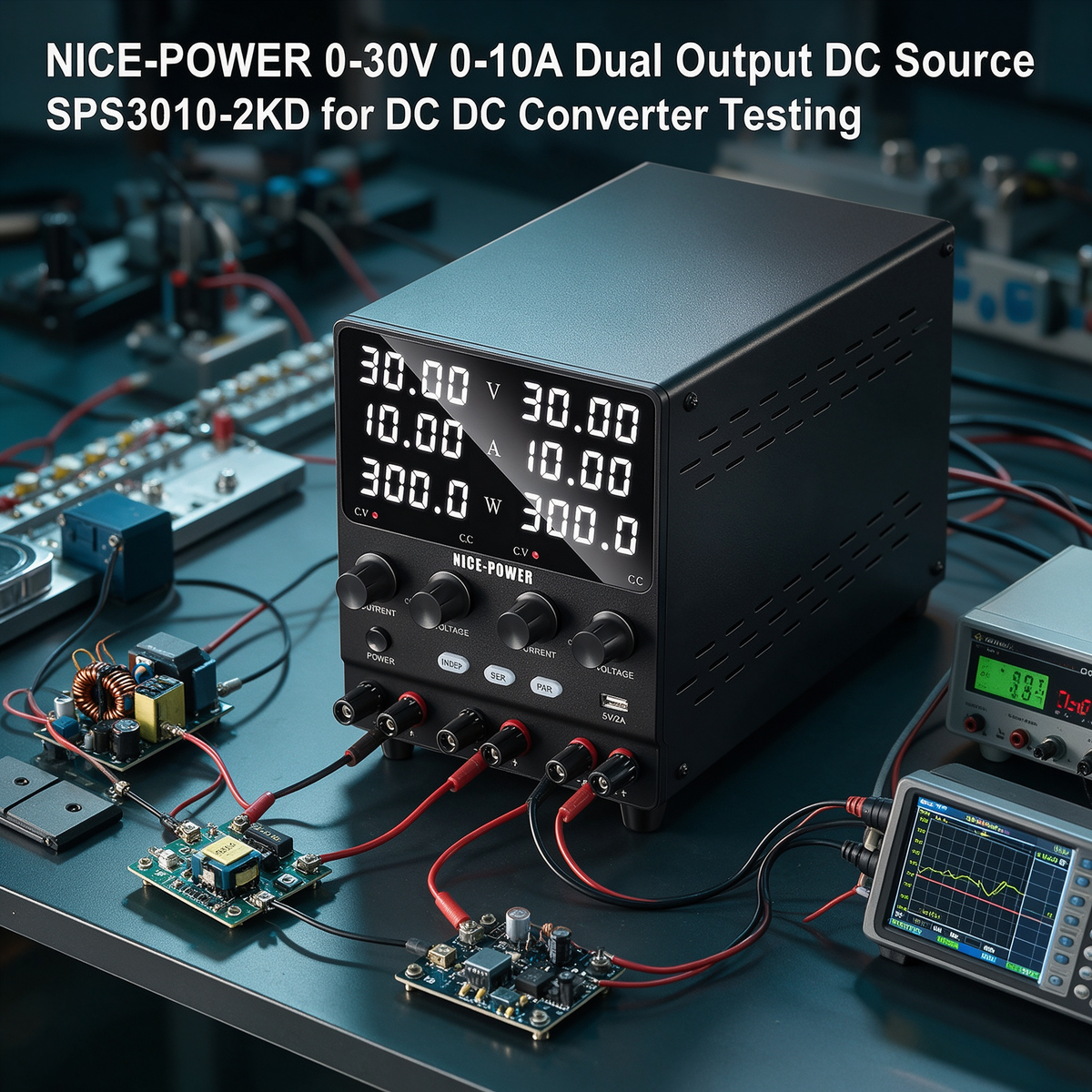NICE-POWER 0-30V 0-10A Dual Output DC Source SPS3010-2KD for DC DC Converter Testing