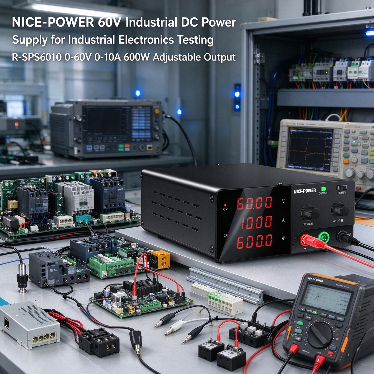 NICE-POWER 60V Industrial DC Power Supply for Industrial Electronics Testing R-SPS6010 0-60V 0-10A 600W Adjustable Output